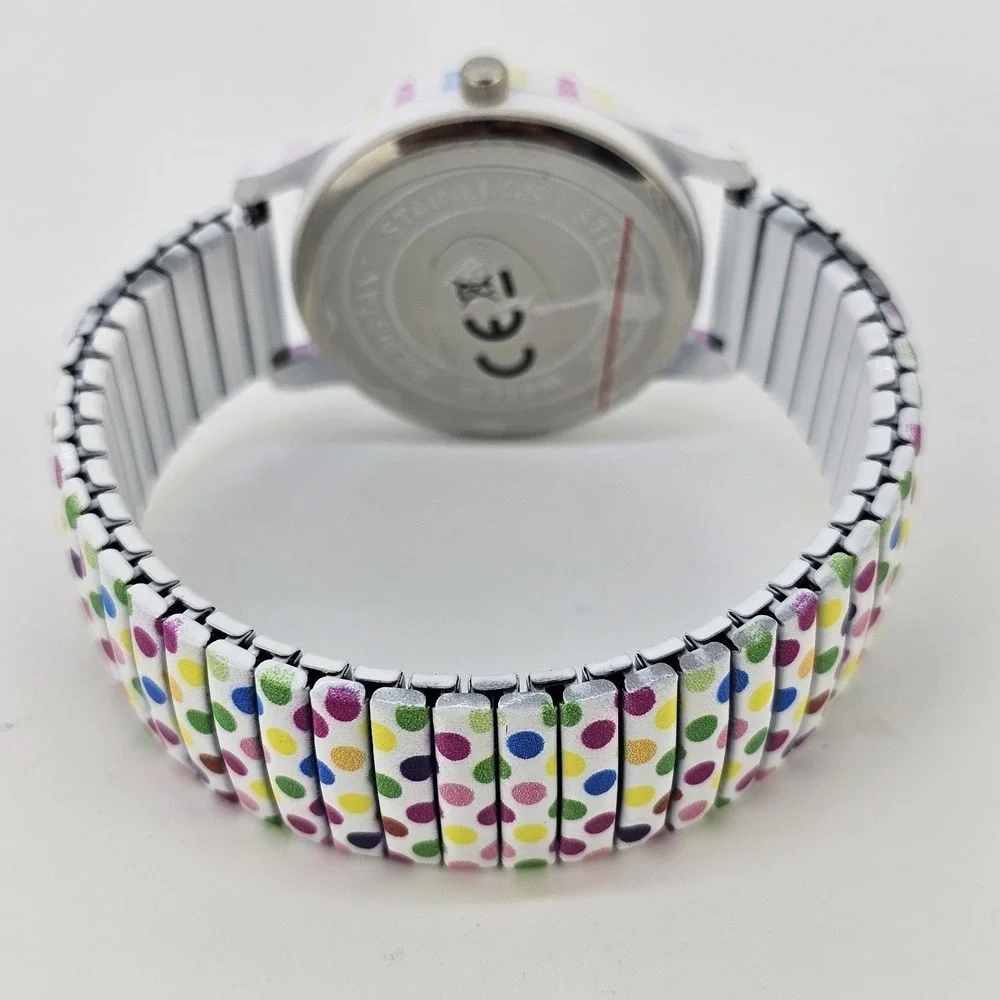 36MM Women's Watch White Dial Polka Multicolor Strech Band‎ 6.5